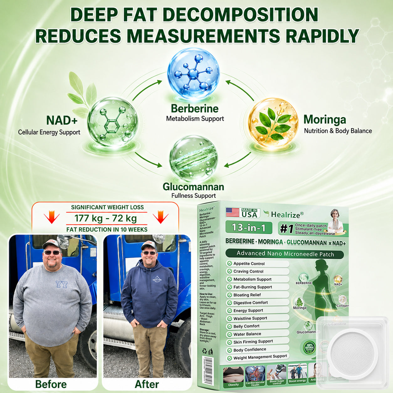 Officially Recommended 🚑 | Healrize® Berberine · Moringa · Glucomannan × NAD+ 13-in-1 Advanced Nano Microneedle Patch👨‍⚕️Once Daily · Visible Support in 7 Days · For Weight, Belly Fat, Loose Skin, Cravings & More🚀